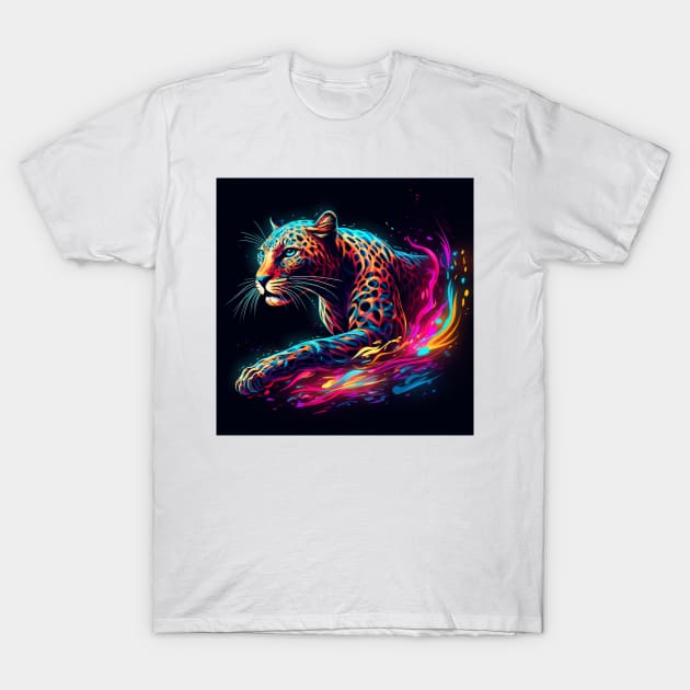 Cheetah Neon Art T-Shirt by AstroRisq